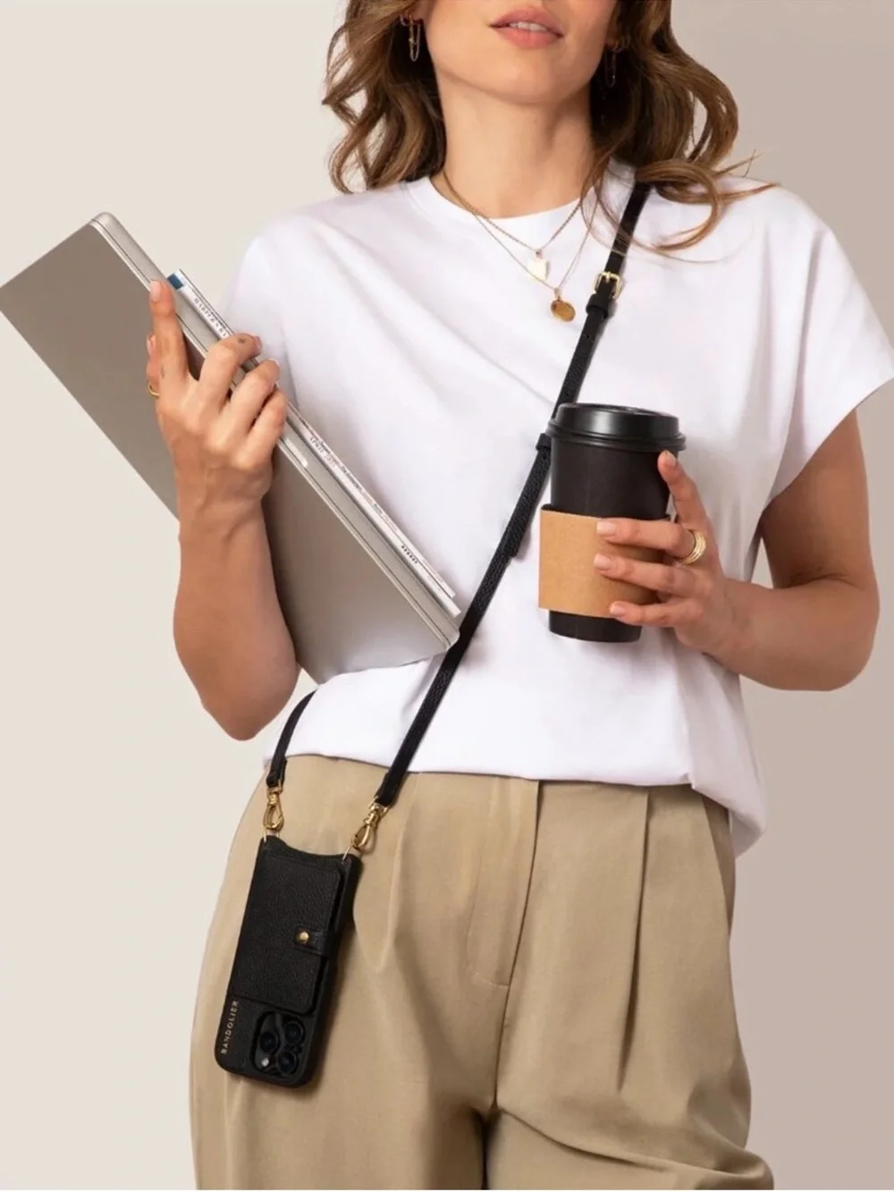 Bandolier Mila MagSafe Crossbody Phone Case in Black/Gold iPhone 15 Pro